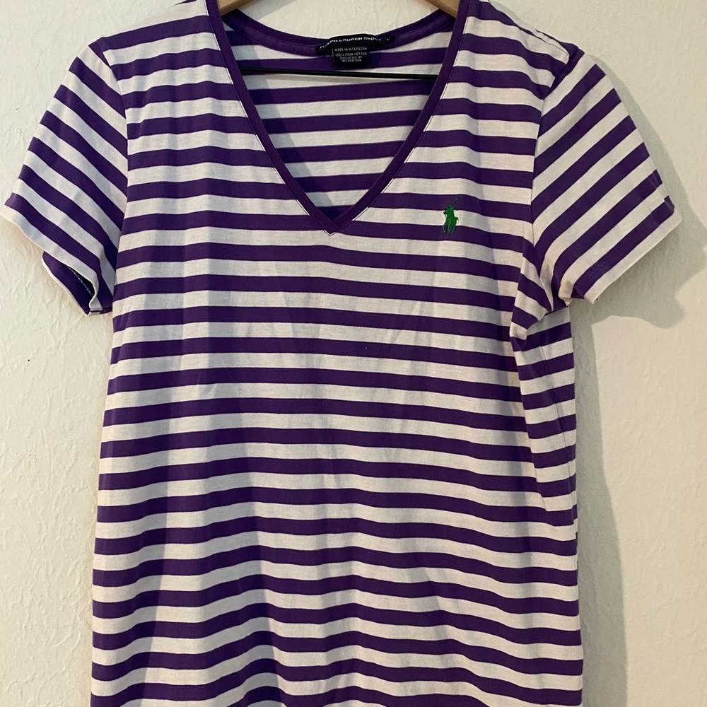 Ralph Lauren Sport Women’s V neck Purple and White